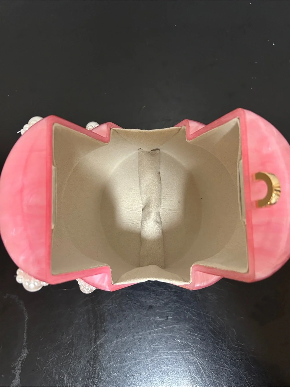 Pink Pearl-Embellished Jewelry Box Clutch